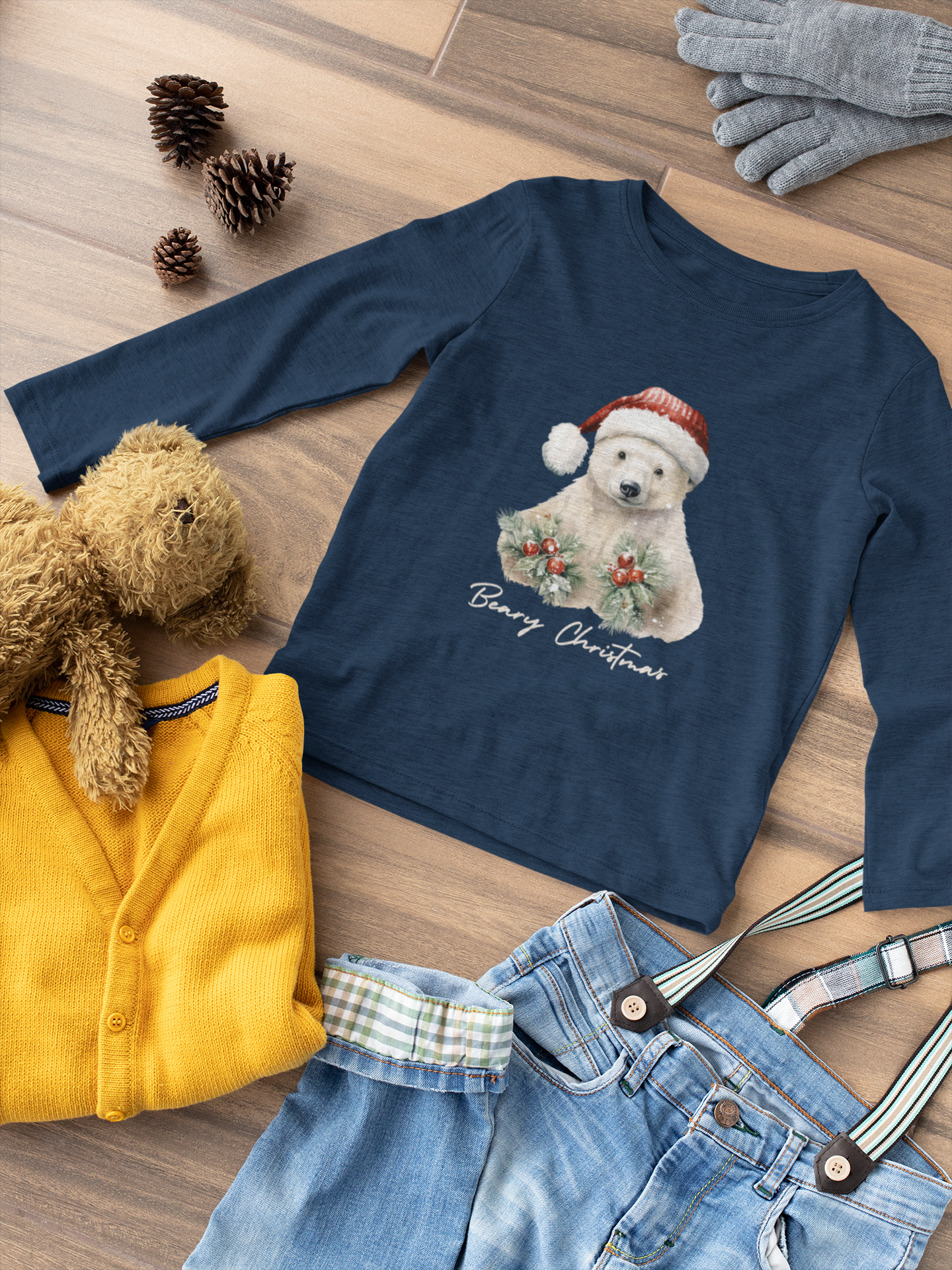 Get Festive for the Holidays with our Polar Bear Beary Christmas Long Sleeve Shirt - Great Gift for Kids