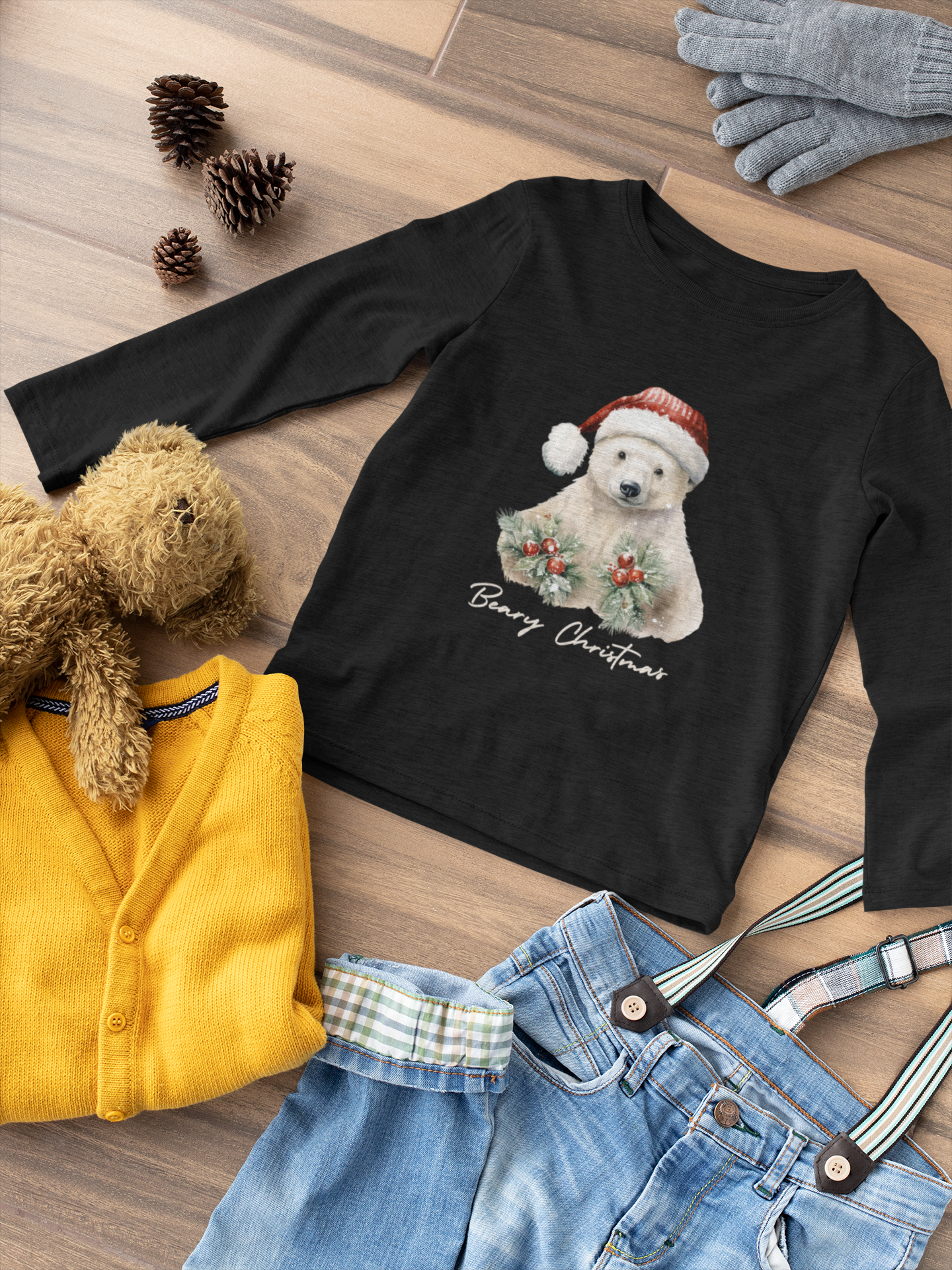 Get Festive for the Holidays with our Polar Bear Beary Christmas Long Sleeve Shirt - Great Gift for Kids