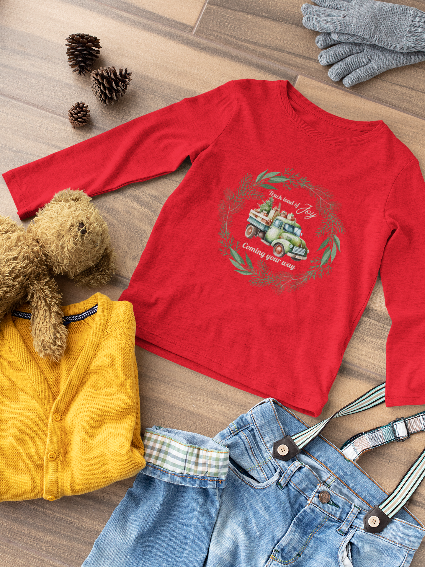 Truck Load of Joy Coming Your Way - Youth Long Sleeve Tee - Holiday Kids Fashion