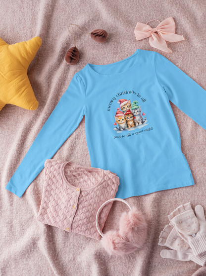 Meowy Christmas to All! Youth Long Sleeve Tee - Holiday Kids Fashion - Cat Christmas Tree Design