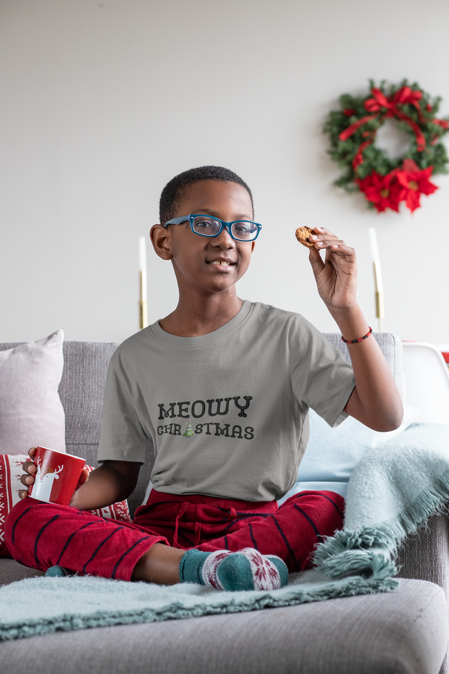 Kids Meowy Christmas Tee - Lightweight and Soft for All-day Comfort