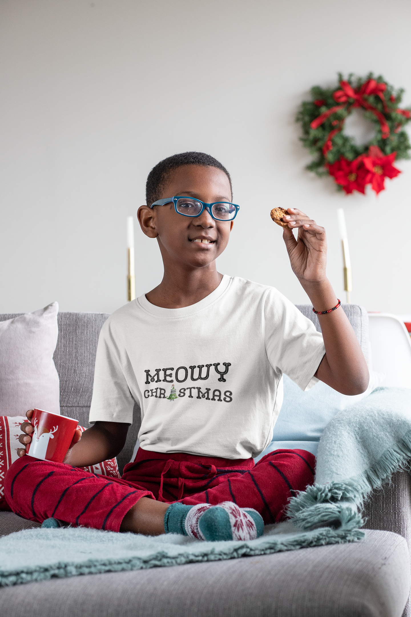 Kids Meowy Christmas Tee - Lightweight and Soft for All-day Comfort