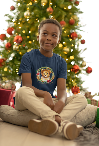 Roar Into the Holiday Season with this Lion-themed Youth Short Sleeve Tee