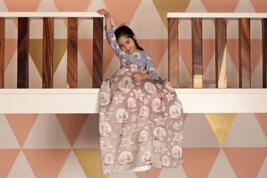 Snuggle up in Style with a Girls Pink Snowglobe Velveteen Plush Blanket | Available in Multiple Sizes | Perfect Gift Idea
