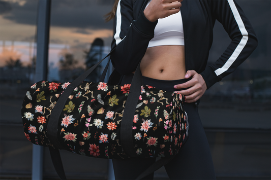 Skeleton and Poinsetta Christmas Duffle Bag - Lightweight Custom Printed Gym Bag for Holiday Cheer