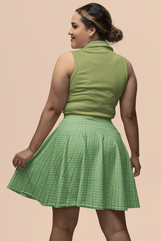 Lucky and Stylish: Four Leaf Clover Tartan Women's Skater Skirt on Croigormllc.com