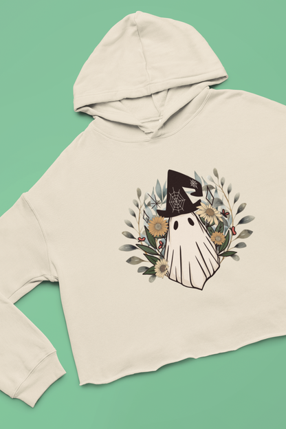 Upgrade Your Daily Style with our Retro Ghost Womens Cropped Hooded Sweatshirt - Trendy and Soft