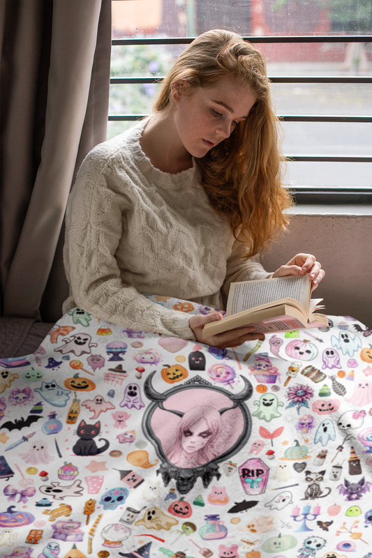 Sherpa Fleece Blanket with Plush Backside - Stay warm with the Pastel Gothic Ghost Girl