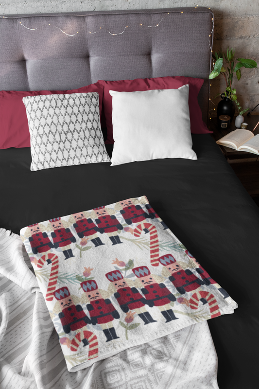Snuggle up in Holiday Style - Candy Canes and Nutcrackers Velveteen Plush Blanket | Christmas Gift Idea