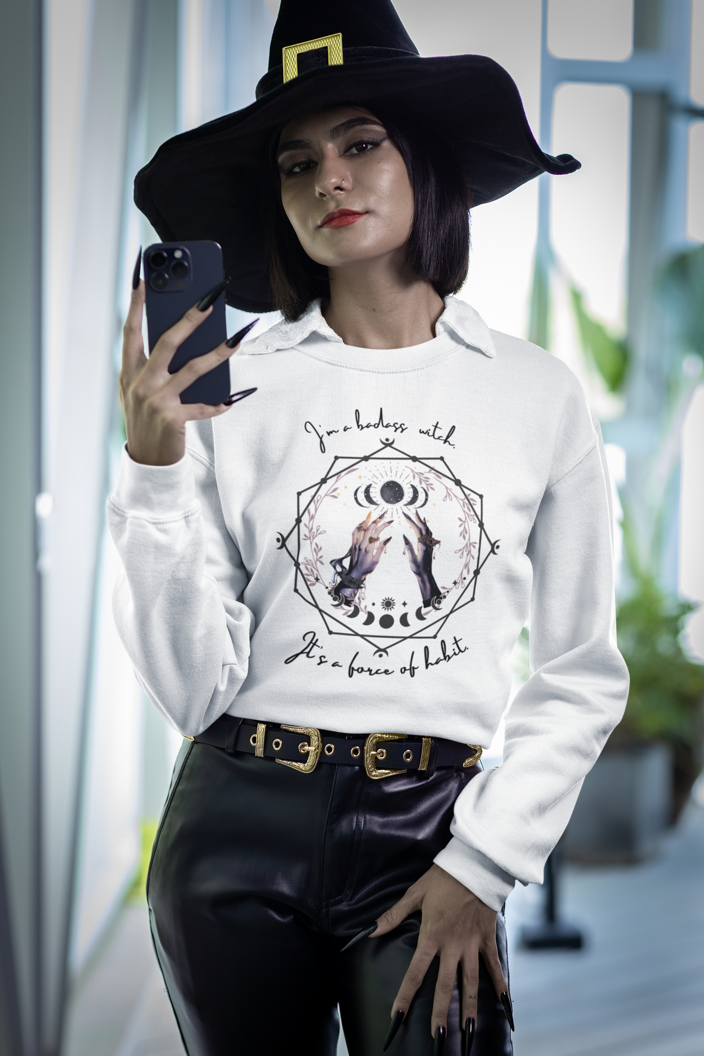 Witchy Crewneck Sweatshirt - "I'm a Badass Witch, It's a Force of Habit"