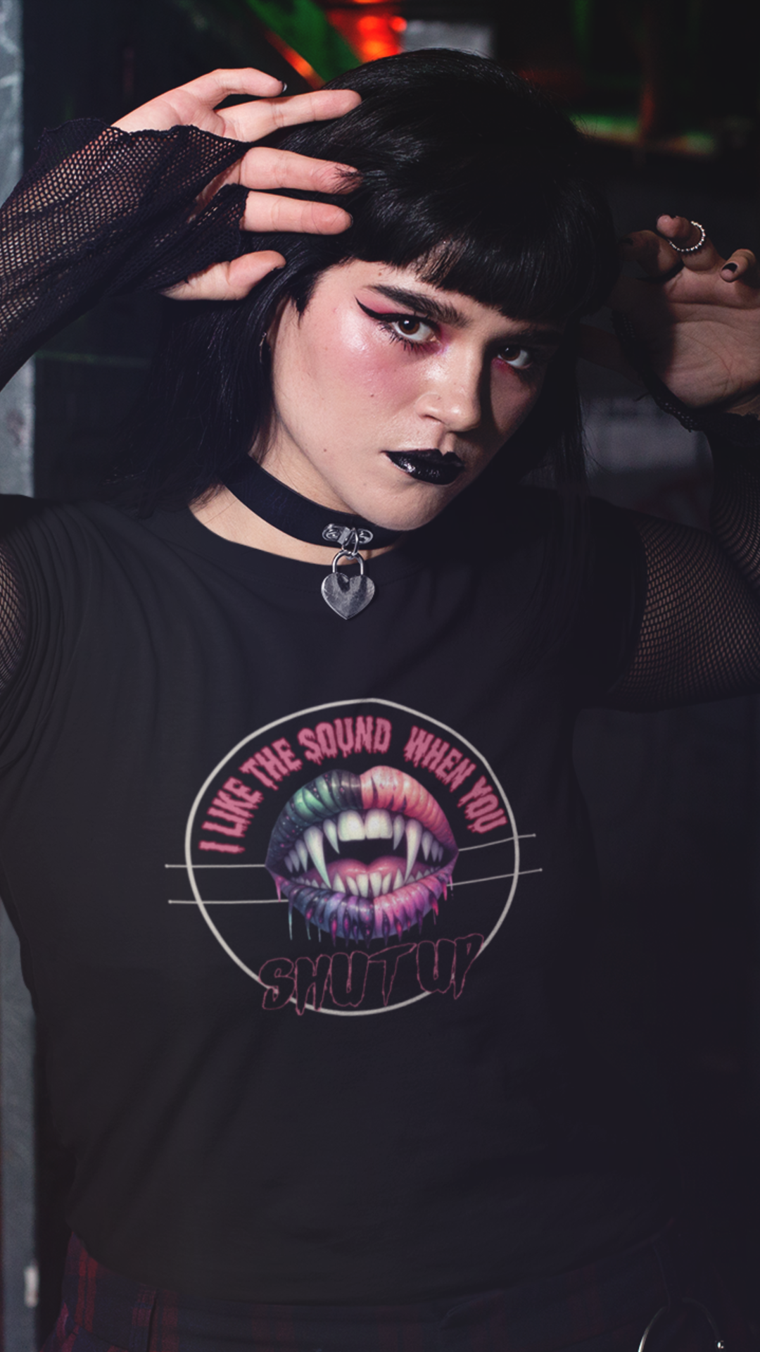 Neon Vamp Mouth Illustration T-Shirt | 'I Love the Sound When You Shut Up'