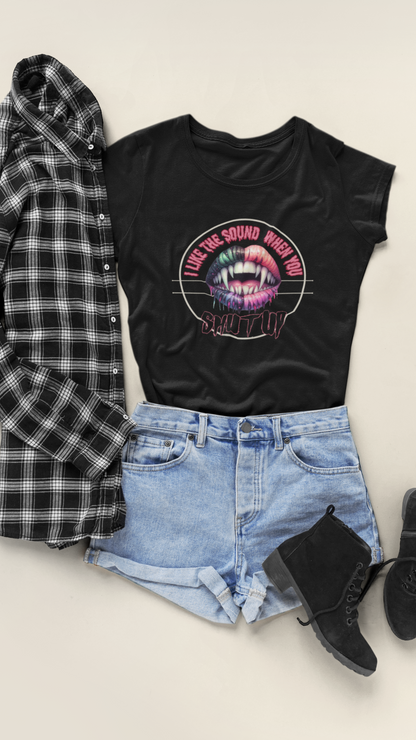 Neon Vamp Mouth Illustration T-Shirt | 'I Love the Sound When You Shut Up'