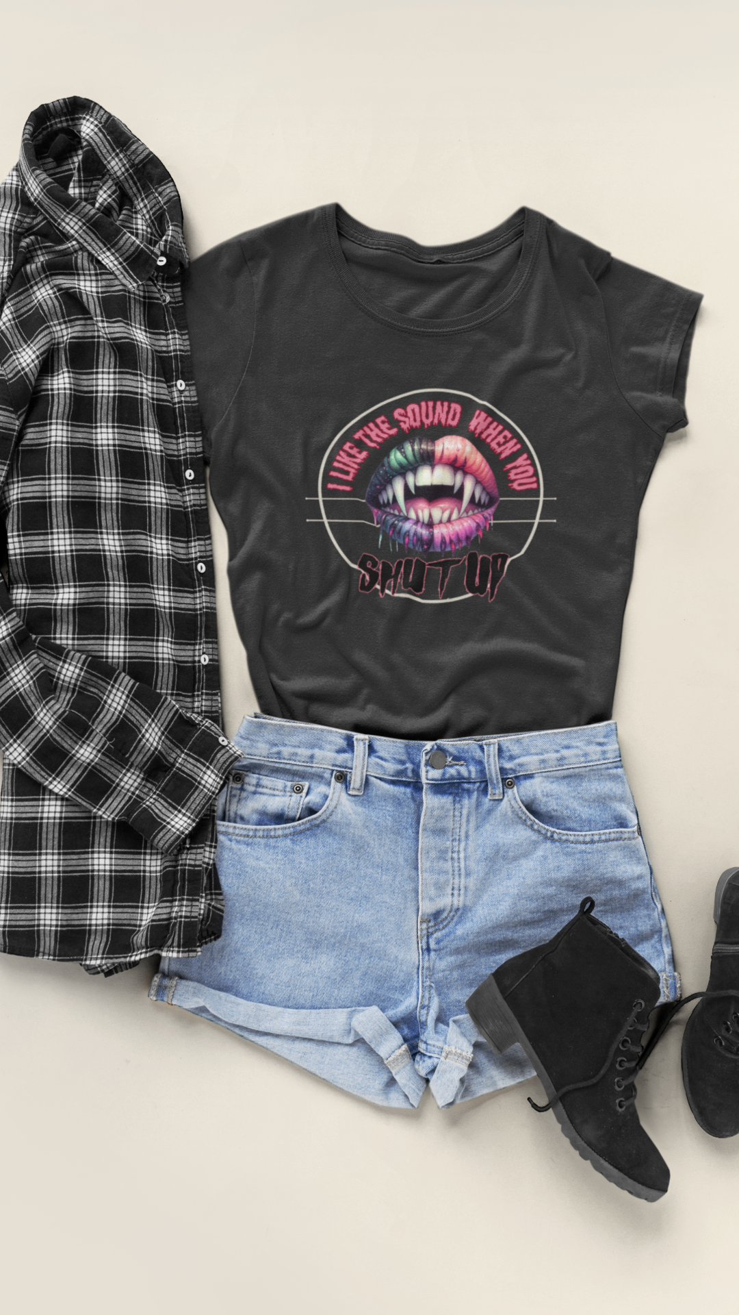 Neon Vamp Mouth Illustration T-Shirt | 'I Love the Sound When You Shut Up'