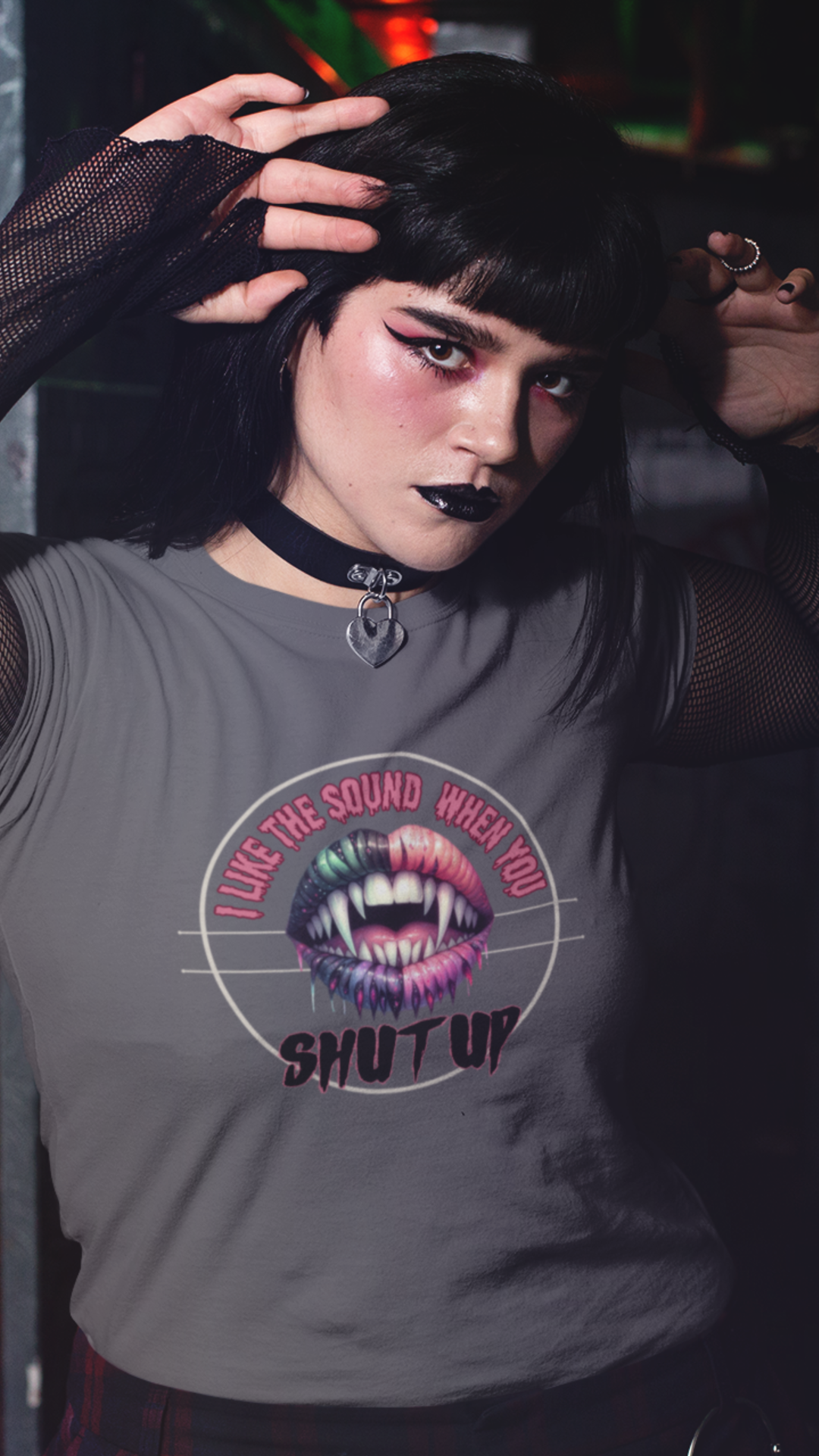 Neon Vamp Mouth Illustration T-Shirt | 'I Love the Sound When You Shut Up'