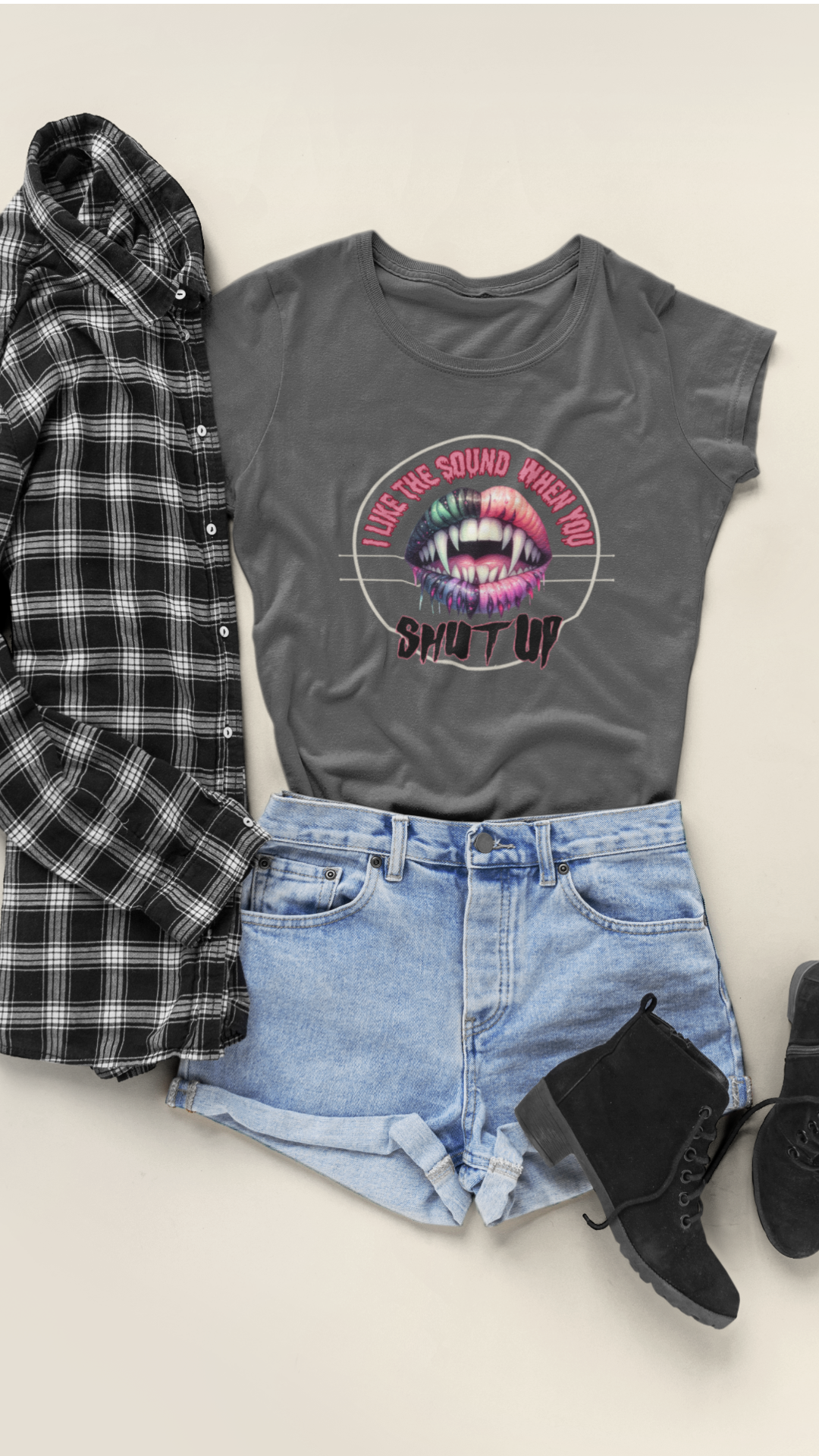 Neon Vamp Mouth Illustration T-Shirt | 'I Love the Sound When You Shut Up'