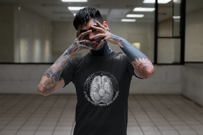 Anatomical Brain Illustration T-Shirt | Geometric Circle, Handwritten Script