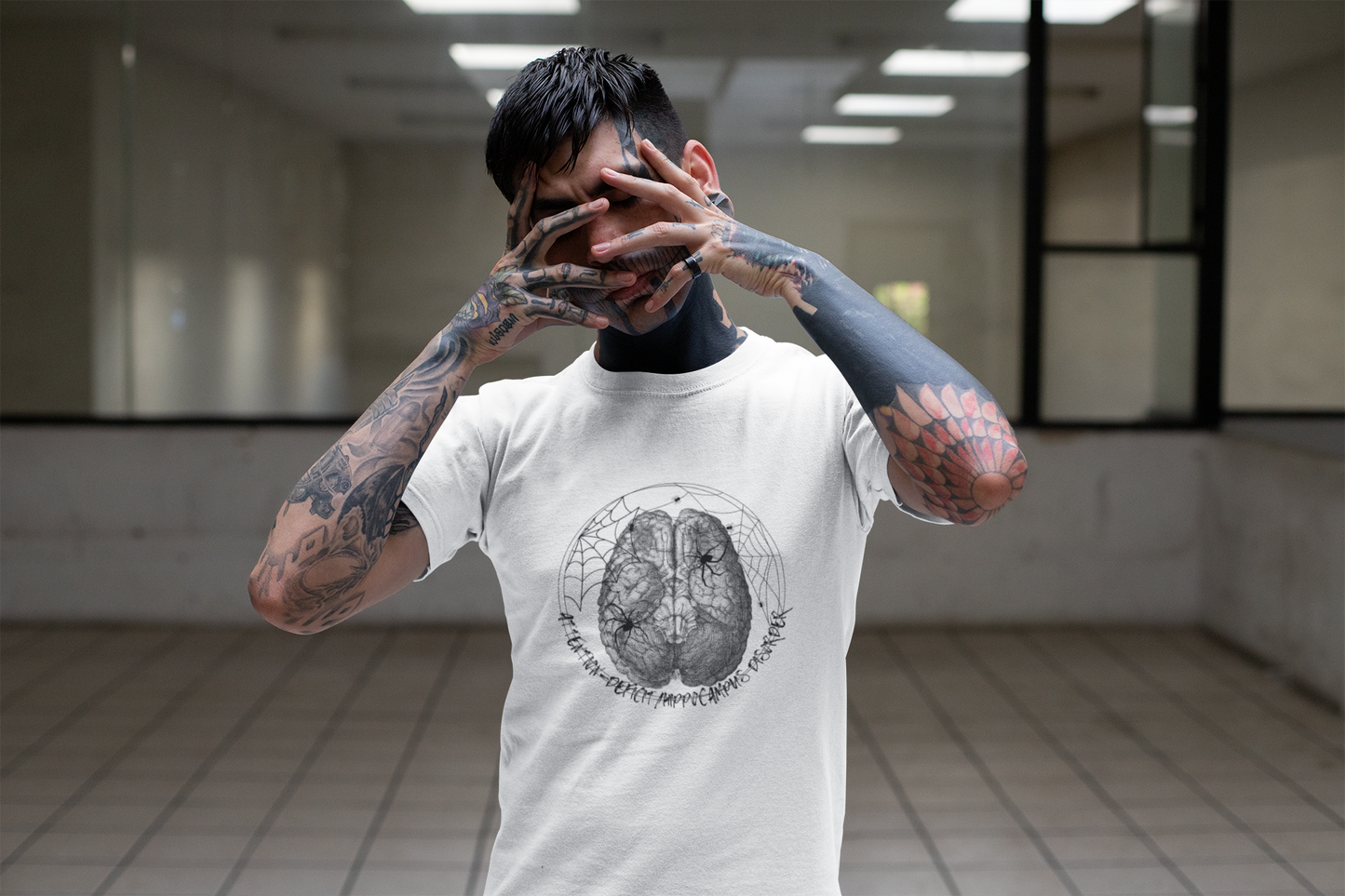 Anatomical Brain Illustration T-Shirt | Geometric Circle, Handwritten Script