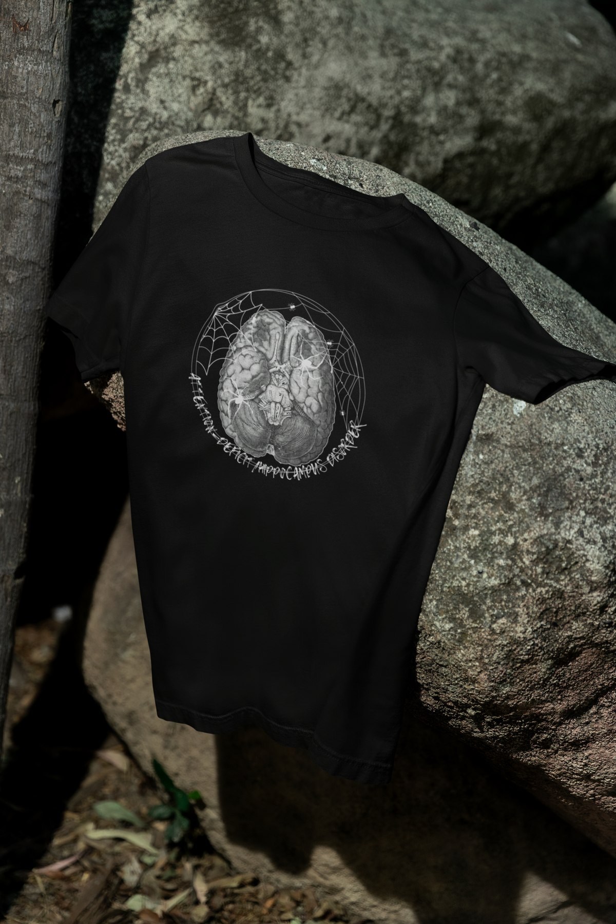 Anatomical Brain Illustration T-Shirt | Geometric Circle, Handwritten Script