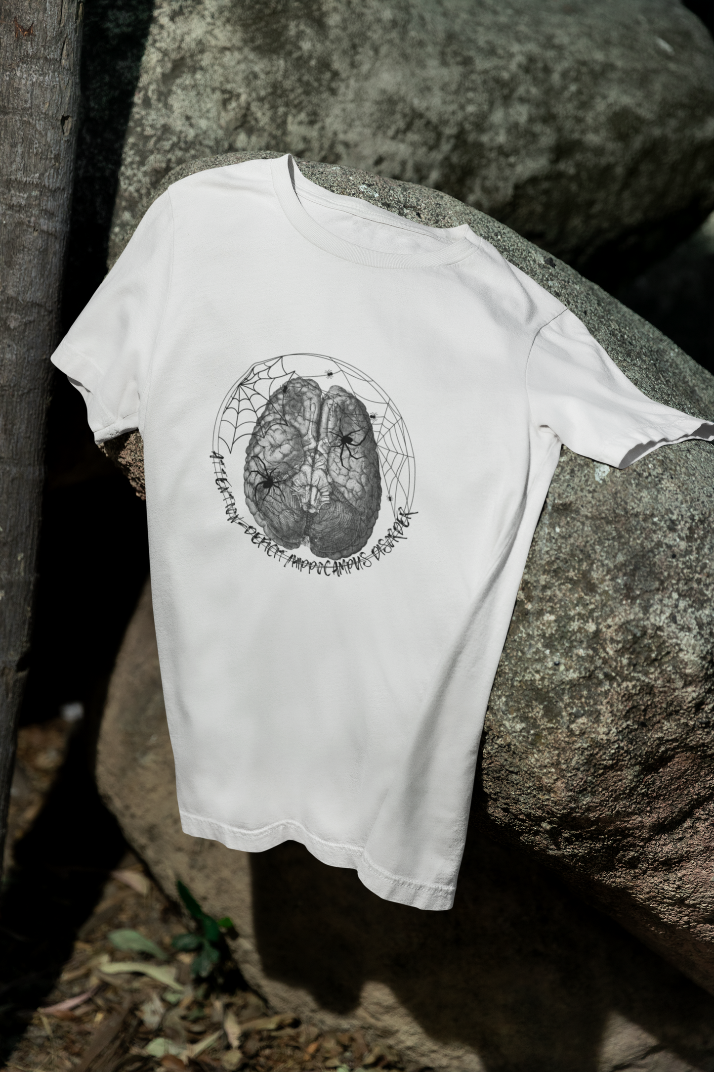 Anatomical Brain Illustration T-Shirt | Geometric Circle, Handwritten Script