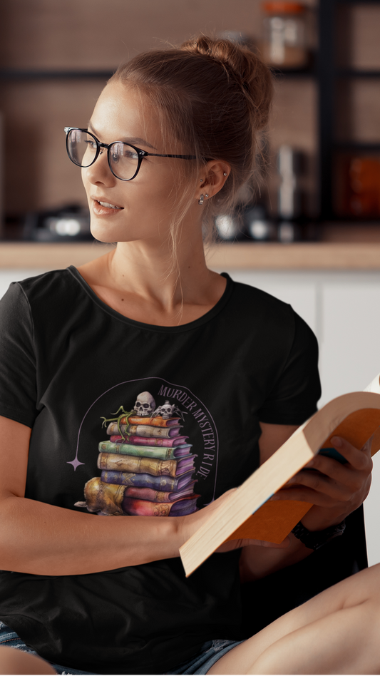 Stack of Spellbooks with Skull tee | Witchy Books T-Shirt