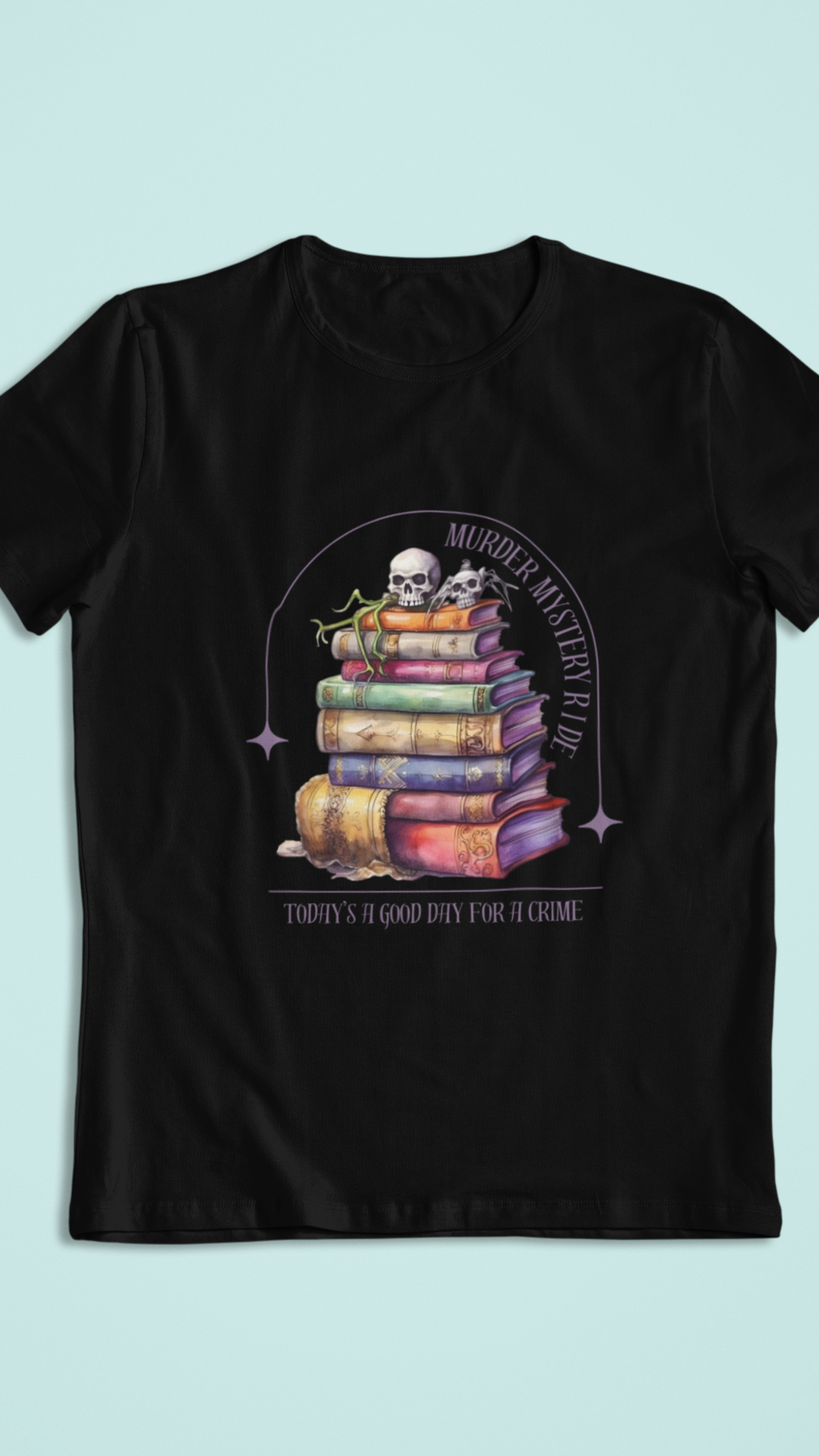 Stack of Spellbooks with Skull tee | Witchy Books T-Shirt