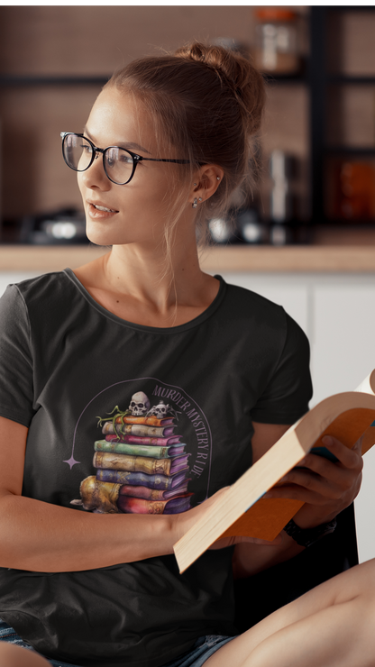 Stack of Spellbooks with Skull tee | Witchy Books T-Shirt