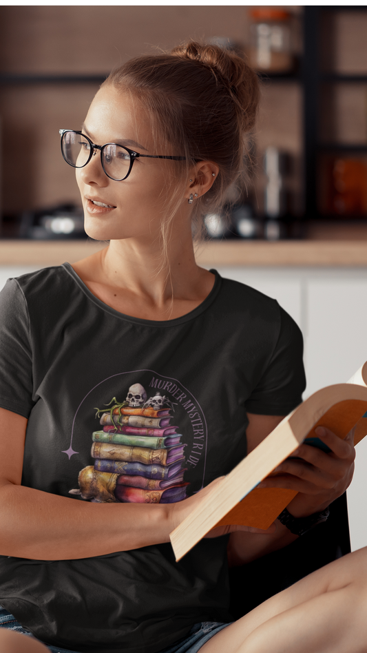 Stack of Spellbooks with Skull tee | Witchy Books T-Shirt
