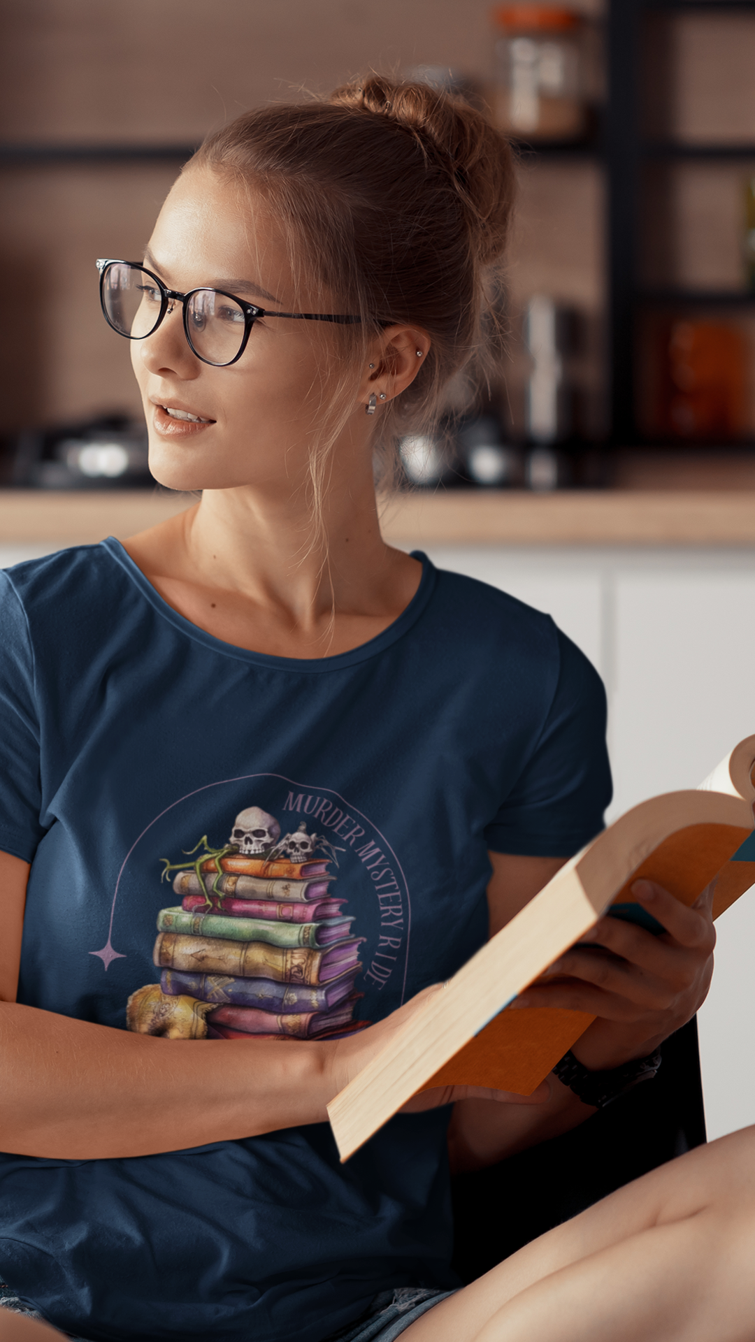 Stack of Spellbooks with Skull tee | Witchy Books T-Shirt