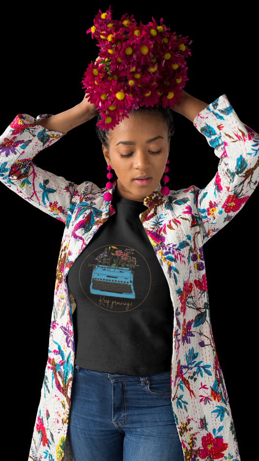 Vintage Typewriter with Flowers Tee | Retro Writer Floral Shirt