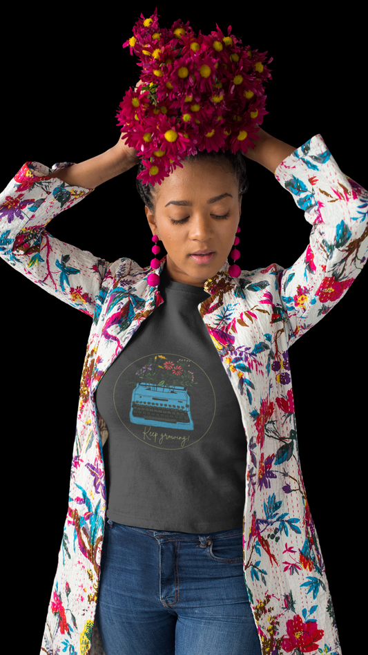 Vintage Typewriter with Flowers Tee | Retro Writer Floral Shirt