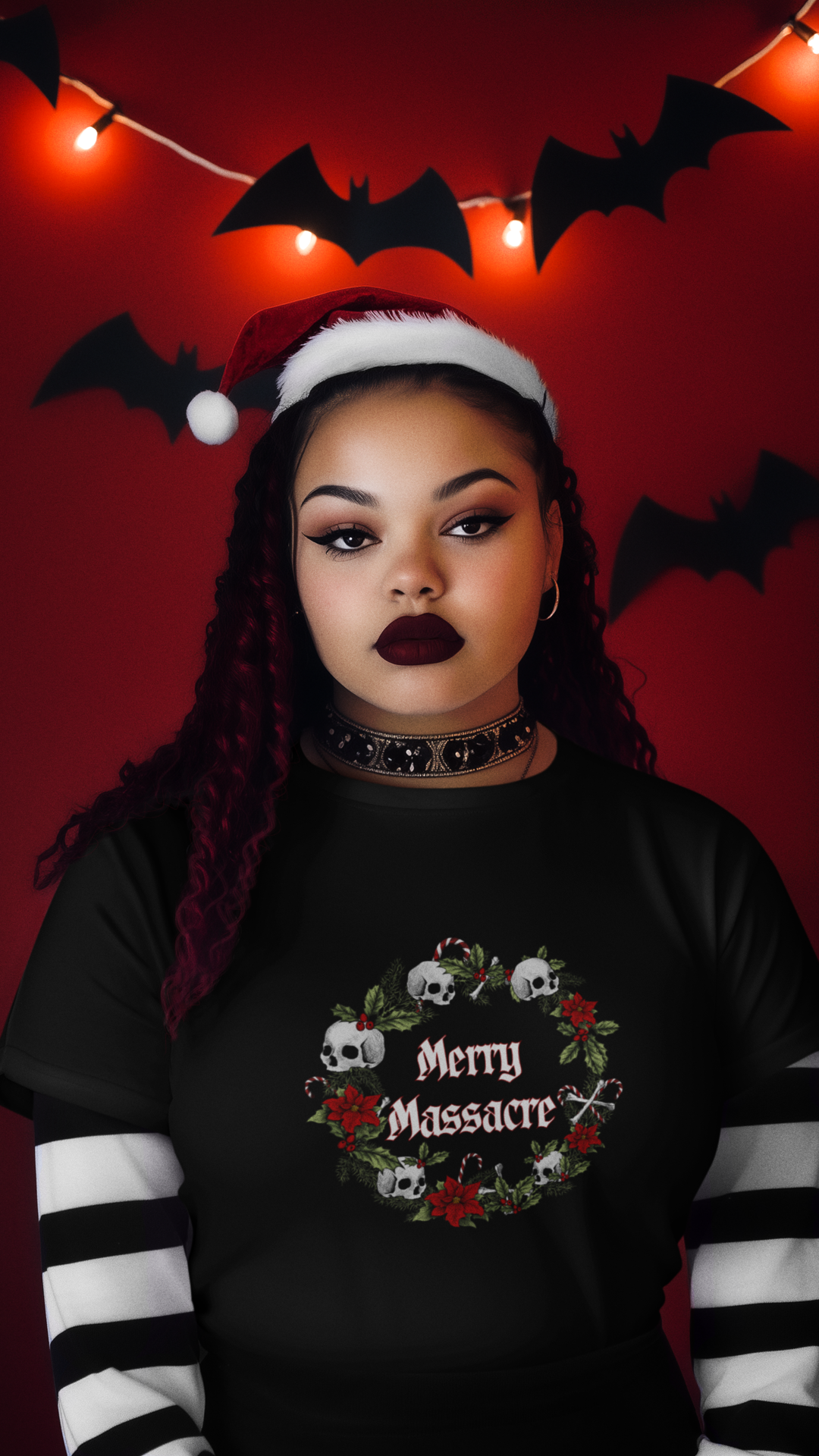 Merry Massacre skull wreath T-Shirt | Christmas horror holiday tee