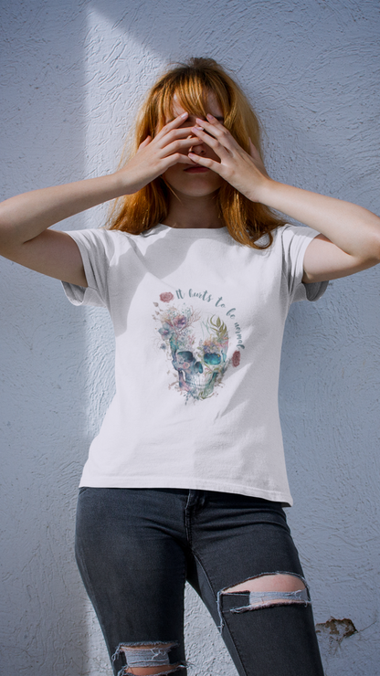 Skull with Flowers Tee | It Wants to Be Strong, Floral Watercolor Skull