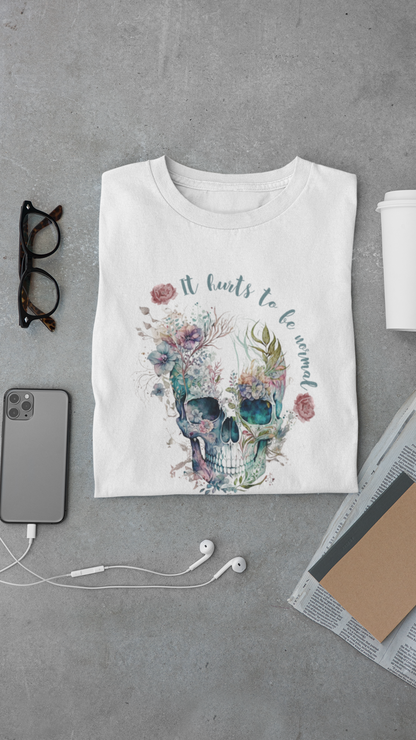 Skull with Flowers Tee | It Wants to Be Strong, Floral Watercolor Skull