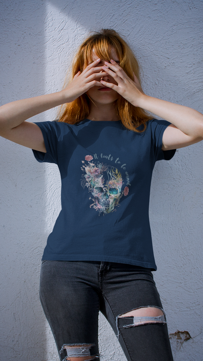 Skull with Flowers Tee | It Wants to Be Strong, Floral Watercolor Skull