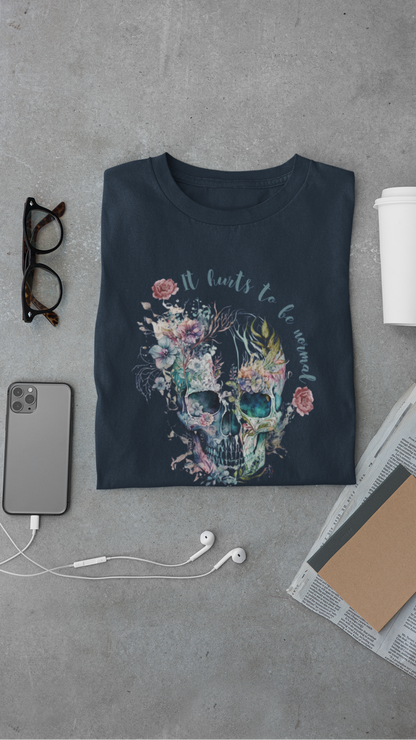 Skull with Flowers Tee | It Wants to Be Strong, Floral Watercolor Skull