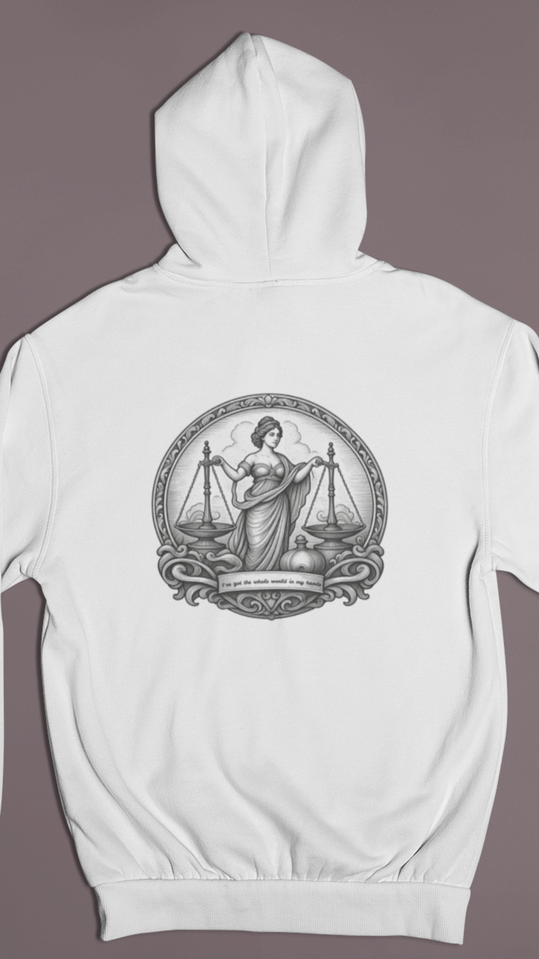 Lady Justice Illustration Hoodie | Scales of Justice Back Print