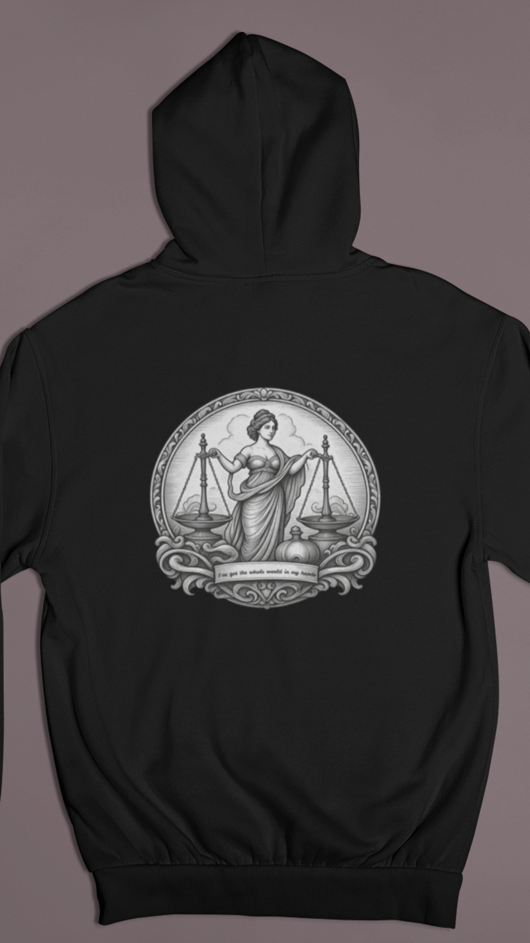 Lady Justice Illustration Hoodie | Scales of Justice Back Print