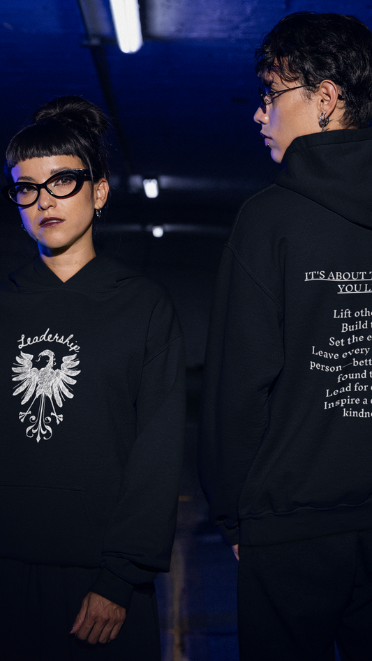 Black Heraldic Eagle crest Hoodie | Inspirational back text hoodie