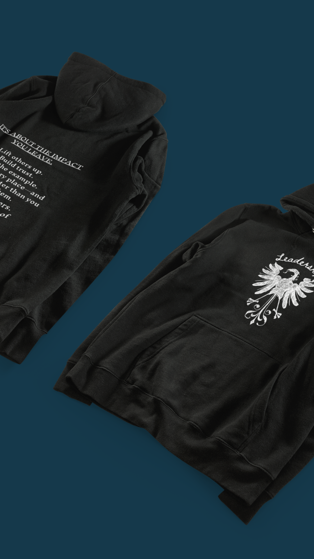 Black Heraldic Eagle crest Hoodie | Inspirational back text hoodie