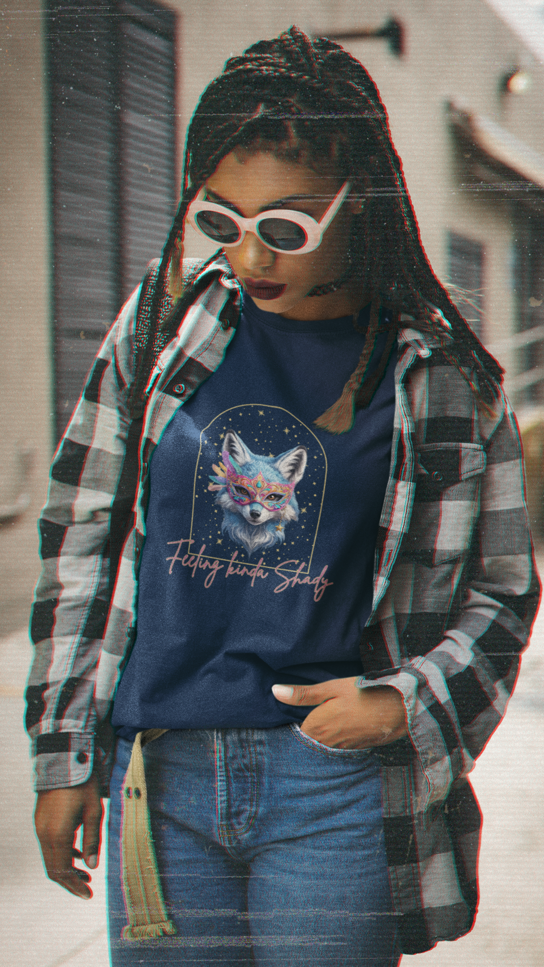 Colorful Fox Portrait Feeling Kinda Shady Tee | Animal Graphic Shirt