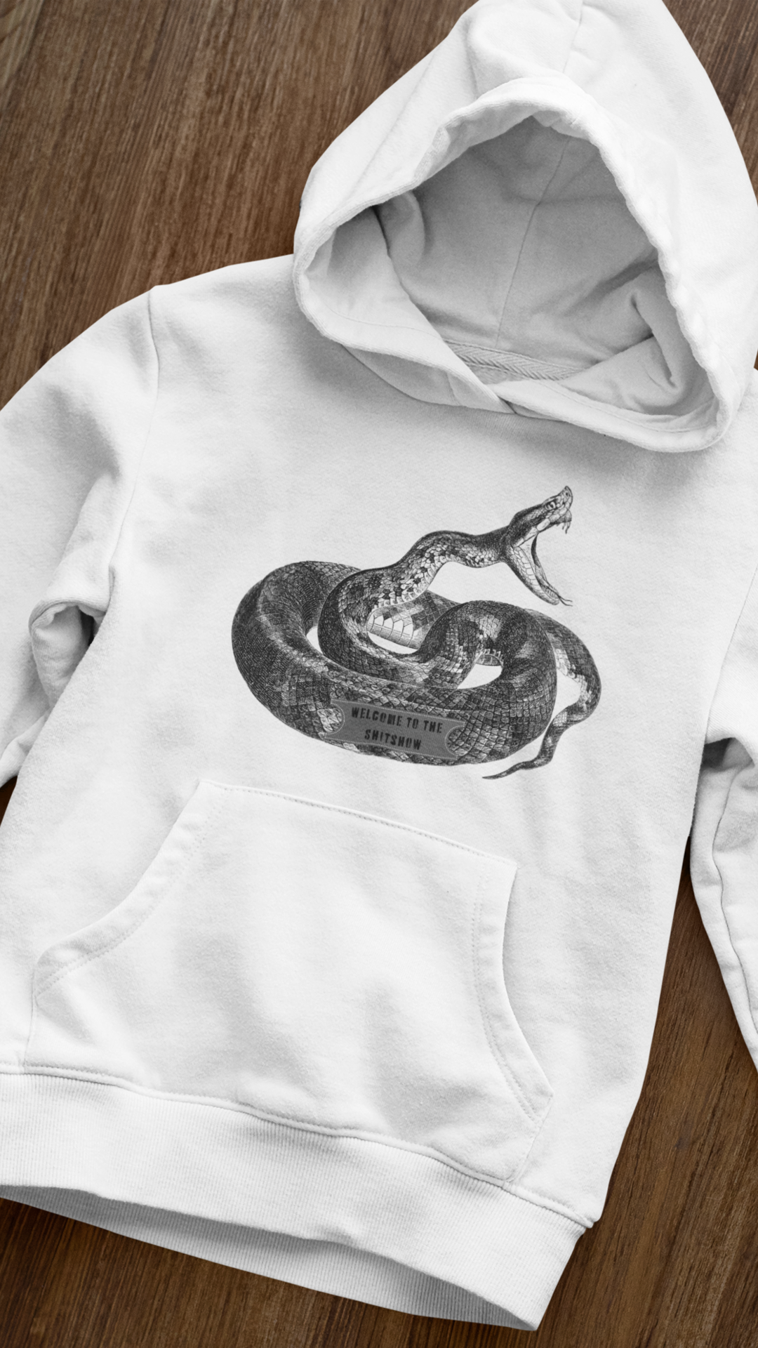 Coiled Rattlesnake Hoodie | Snake Illustration, Vintage Black Ink