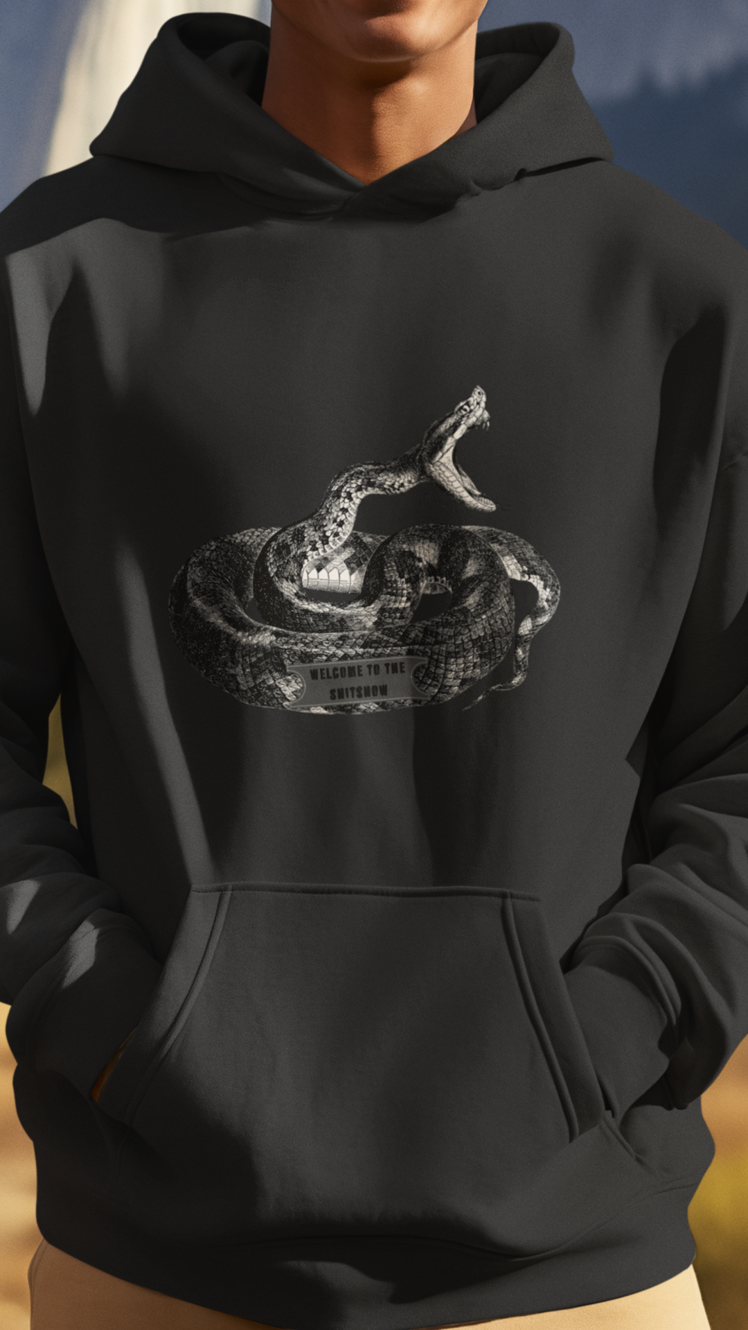 Coiled Rattlesnake Hoodie | Snake Illustration, Vintage Black Ink