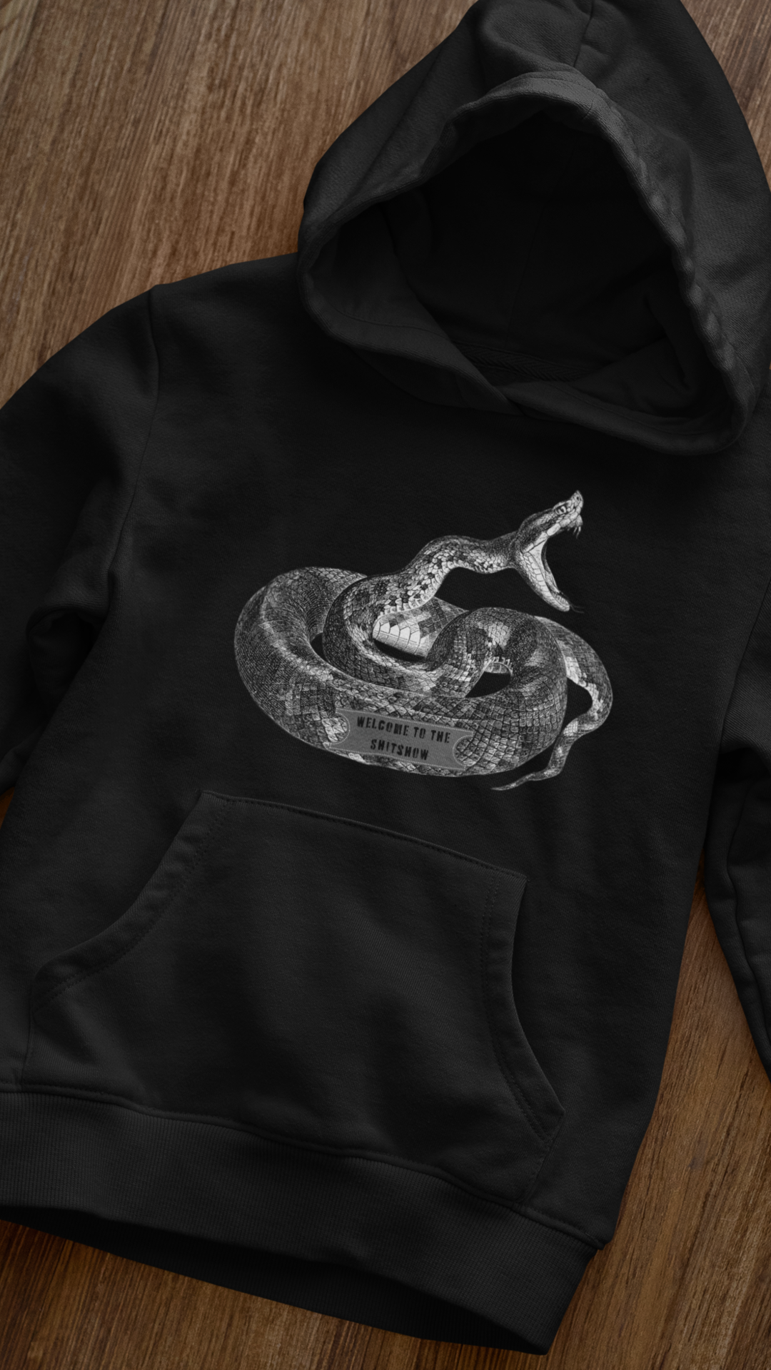 Coiled Rattlesnake Hoodie | Snake Illustration, Vintage Black Ink
