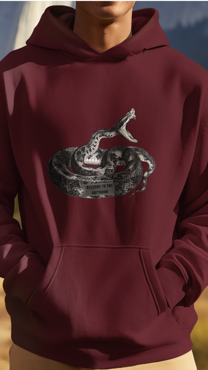 Coiled Rattlesnake Hoodie | Snake Illustration, Vintage Black Ink