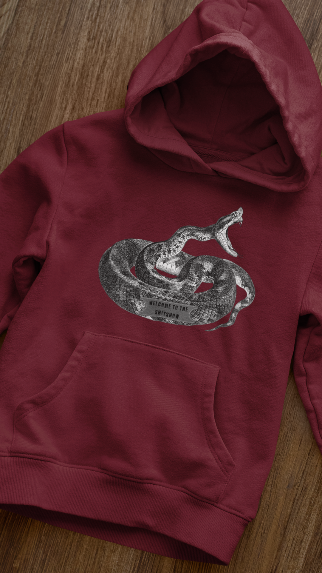 Coiled Rattlesnake Hoodie | Snake Illustration, Vintage Black Ink