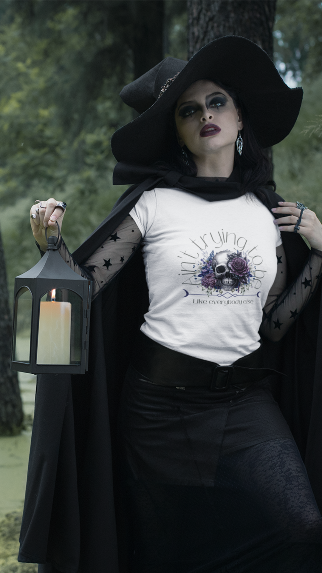 Floral Skull Illustration T-Shirt | Moon Phases Graphic Tee