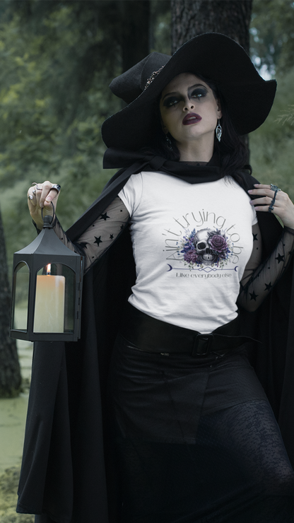 Floral Skull Illustration T-Shirt | Moon Phases Graphic Tee