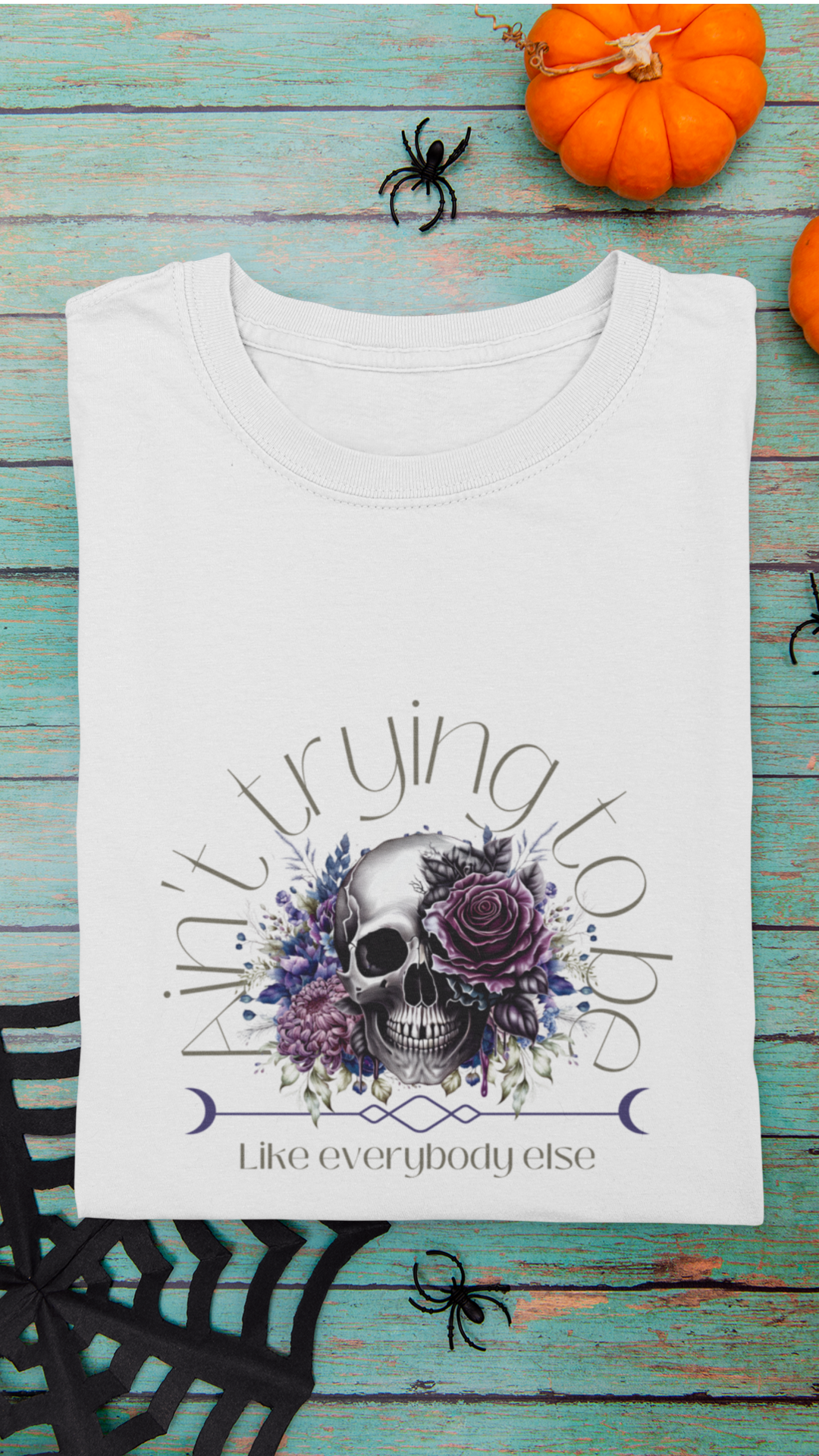 Floral Skull Illustration T-Shirt | Moon Phases Graphic Tee