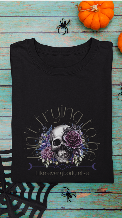 Floral Skull Illustration T-Shirt | Moon Phases Graphic Tee