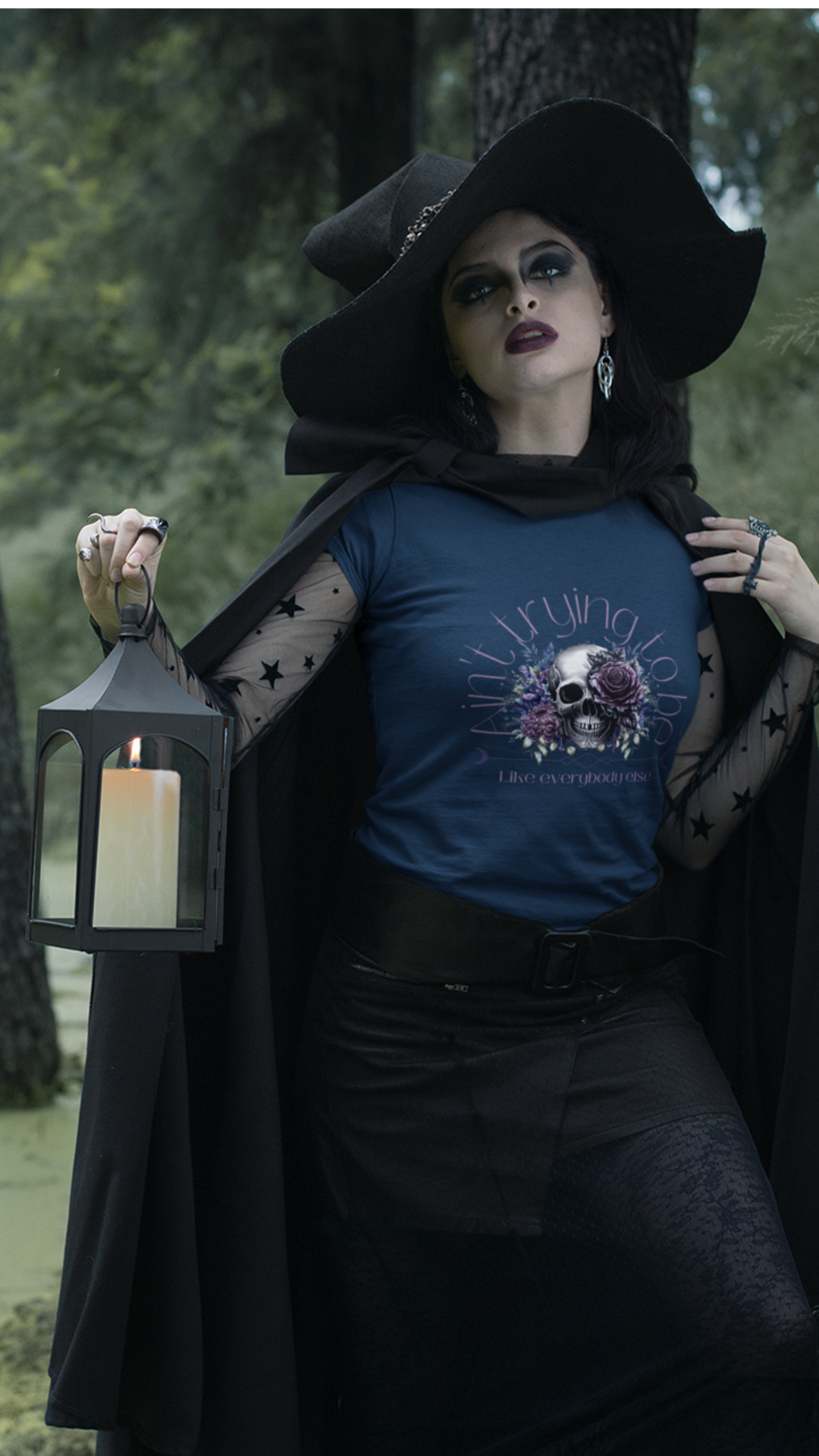 Floral Skull Illustration T-Shirt | Moon Phases Graphic Tee